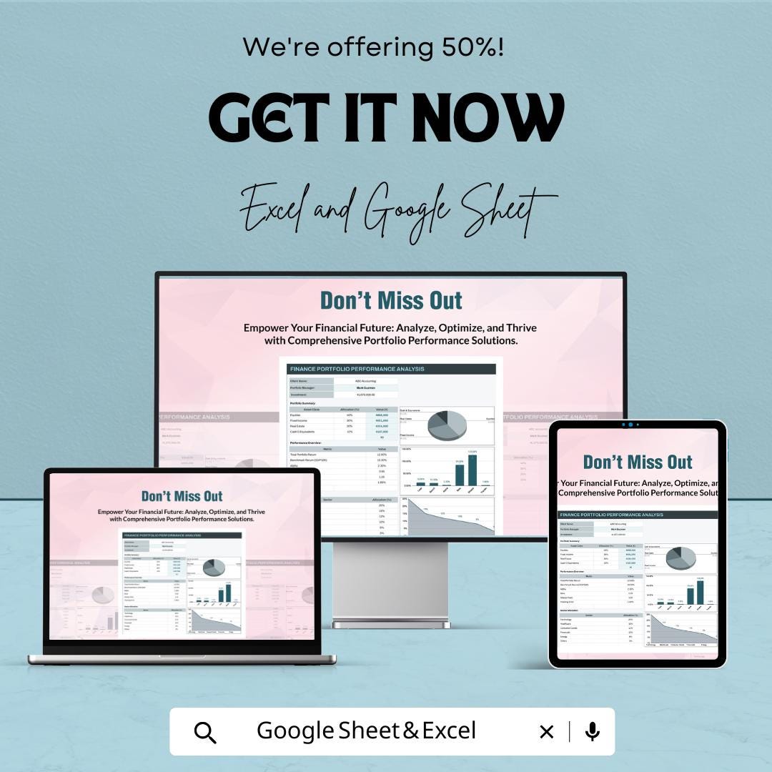 Finance Portfolio Performance Analysis Template | Investment Performance Tracker | Portfolio Metrics Dashboard | Excel & Google Sheets