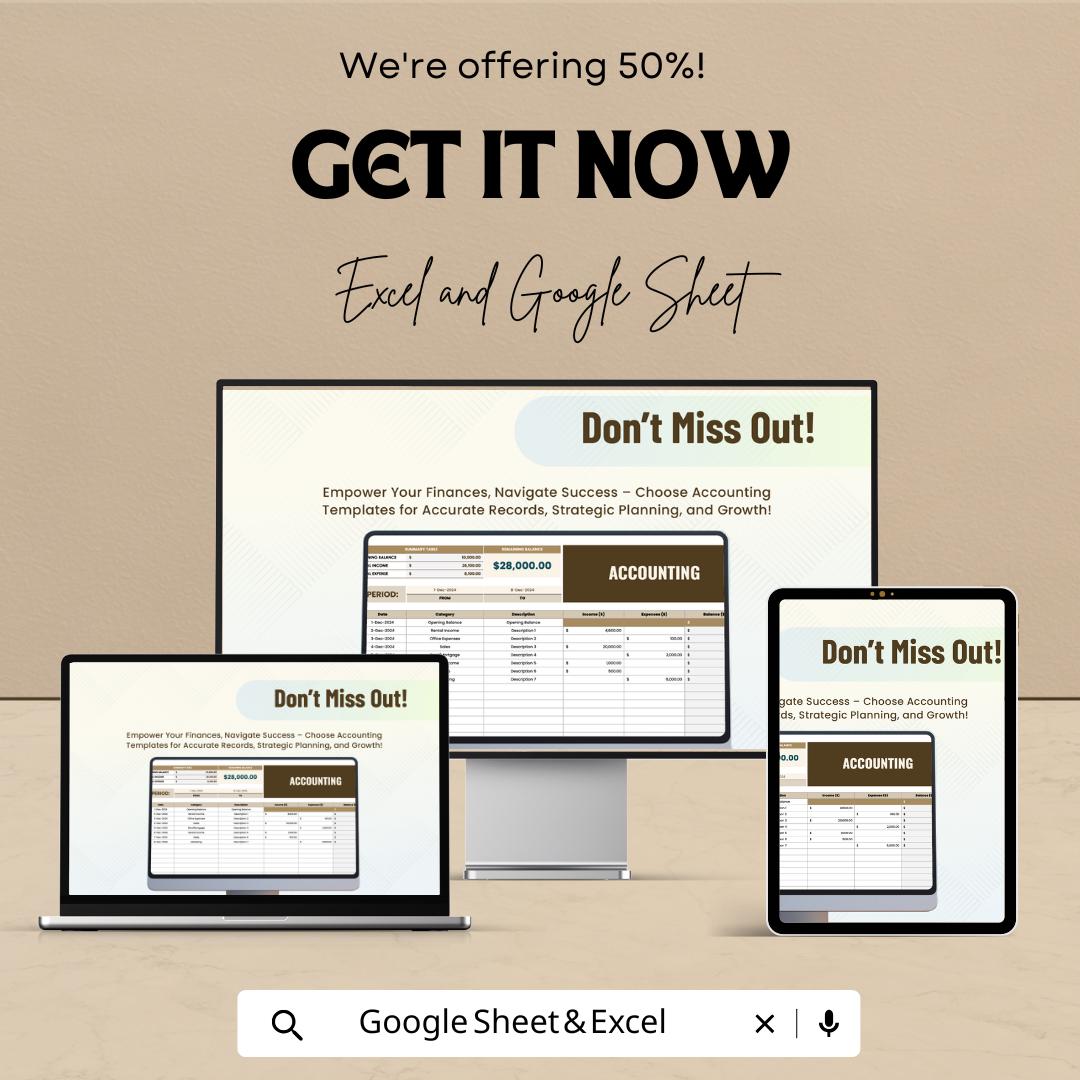 Accounting Sheet – Excel & Google Sheets – Income, Expenses, Balance Sheet – Financial Tracker for Small Business