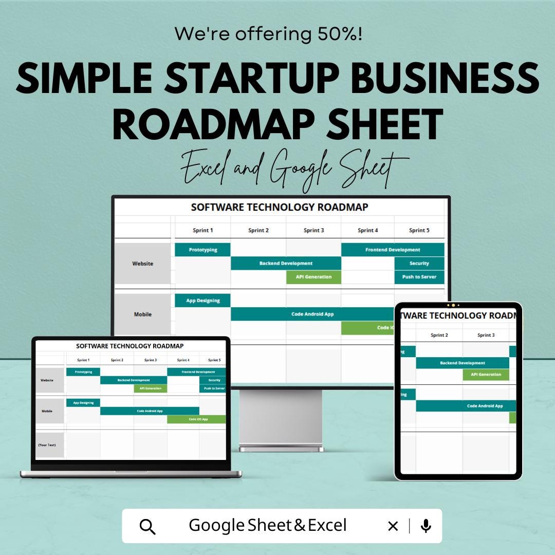 Sample Software Roadmap Sheet | Excel  Google Sheets Template | Project Planning & Milestone Tracking | Software Development