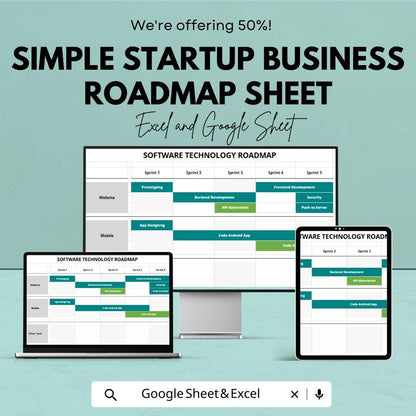 Sample Software Roadmap Sheet | Excel  Google Sheets Template | Project Planning & Milestone Tracking | Software Development