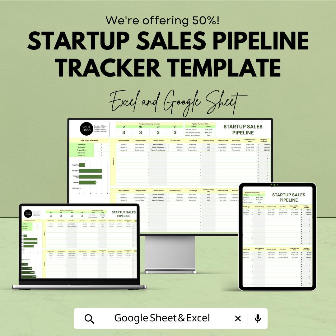 Startup Sales Pipeline Tracker Template  | CRM Spreadsheet | Lead & Deal Tracking Dashboard for Small Business