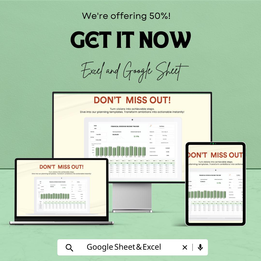Financial Dividend Income Tracker Template | Dividend Tracker Spreadsheet | Passive Income Planner | Excel & Google Sheets