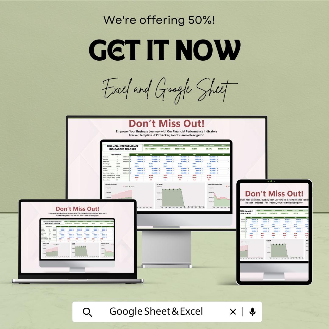 Financial Performance Indicators (FPI) Tracker Sheet | Excel & Google Sheets Template | Track Financial KPIs | Business Analytics Tool |