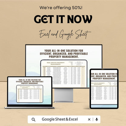 Real Estate Property Management Template, Rental Property Tracker, Landlord Spreadsheet, Tenant & Lease Manager, Excel Google Sheets