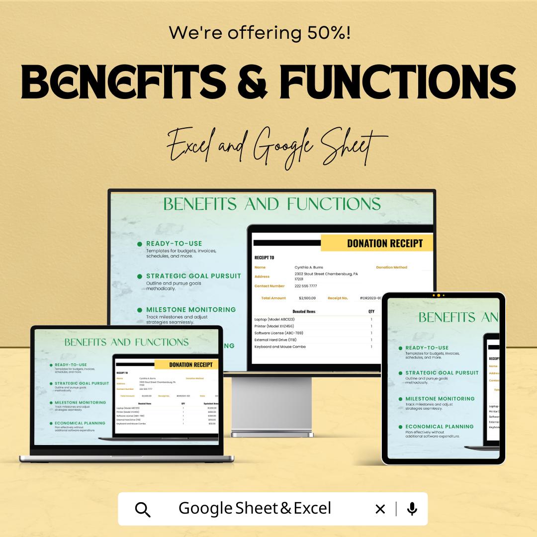 Donation Receipt Template Sheet | Excel & Google Sheet | Tax-Deductible Donation Tracker | Customizable Donation Receipt