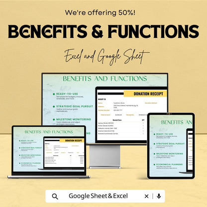 Donation Receipt Template Sheet | Excel & Google Sheet | Tax-Deductible Donation Tracker | Customizable Donation Receipt