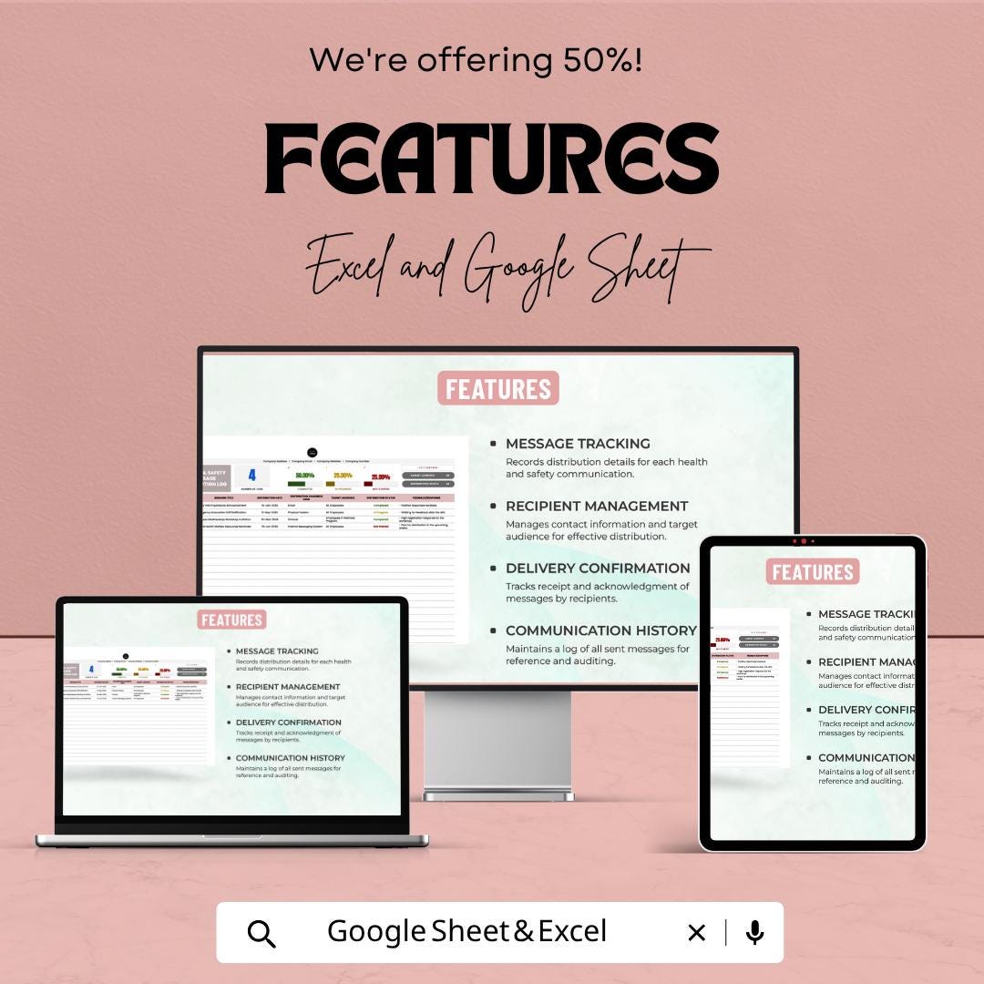 Health & Safety Message Log Template | Safety Communication Tracker | Compliance Log | Safety Audit and Distribution Tracker