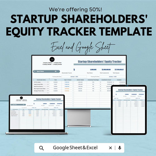 Startup Shareholders Equity Tracker | Cap Table Spreadsheet | Ownership Tracker | Excel & Google Sheets