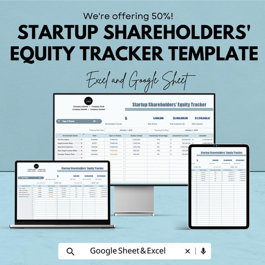 Startup Shareholders Equity Tracker | Cap Table Spreadsheet | Ownership Tracker | Excel & Google Sheets