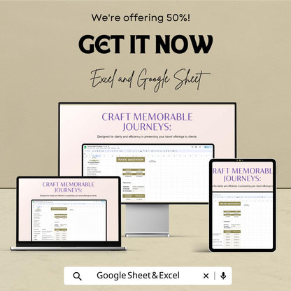 Travel Quotation Sheet - Professional Excel & Google Sheet Template for Pricing and Invoicing – 50% OFF