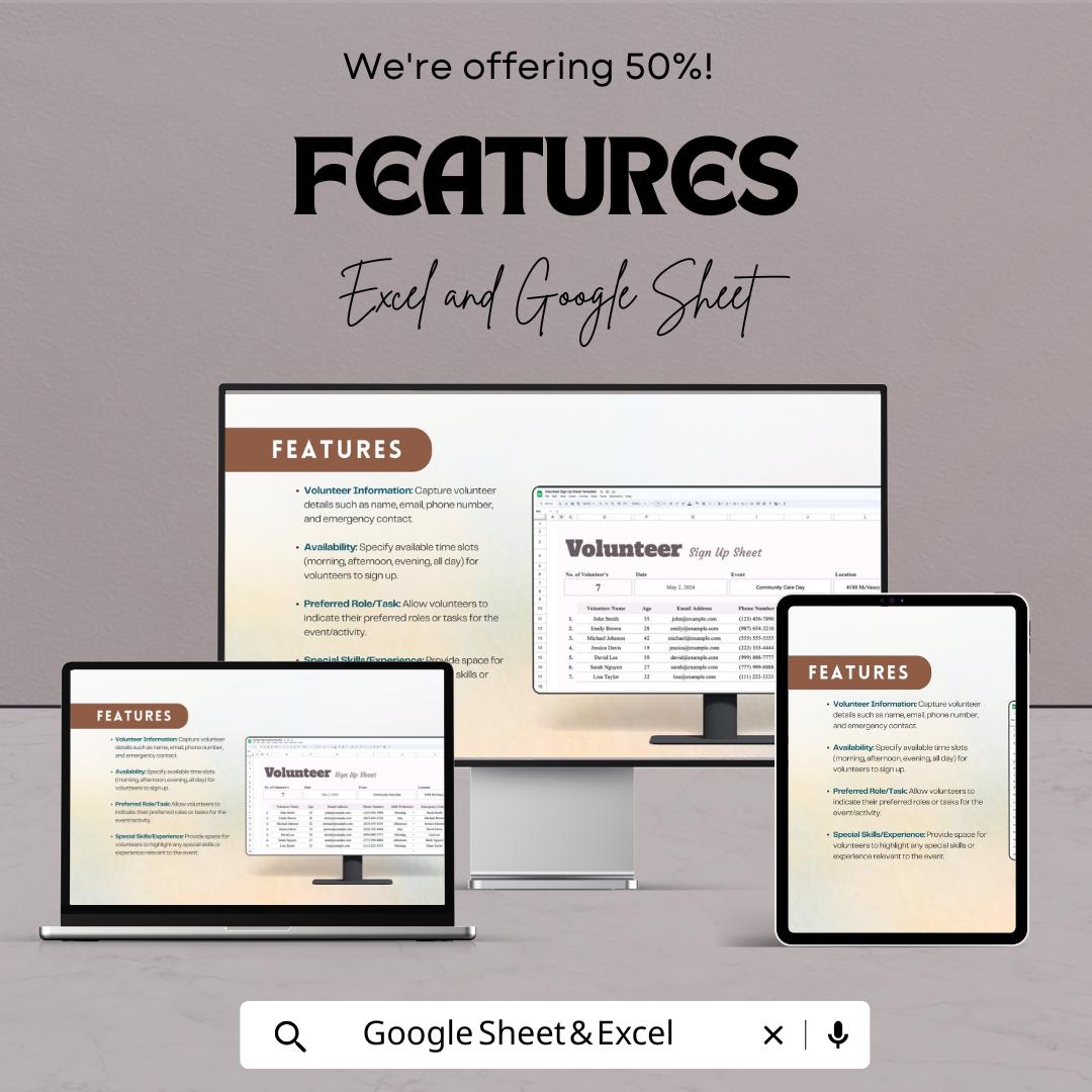 Volunteer Sign-Up Sheet | Event Registration Template | Track Volunteers and Hours | Excel & Google Sheets | Instant Download