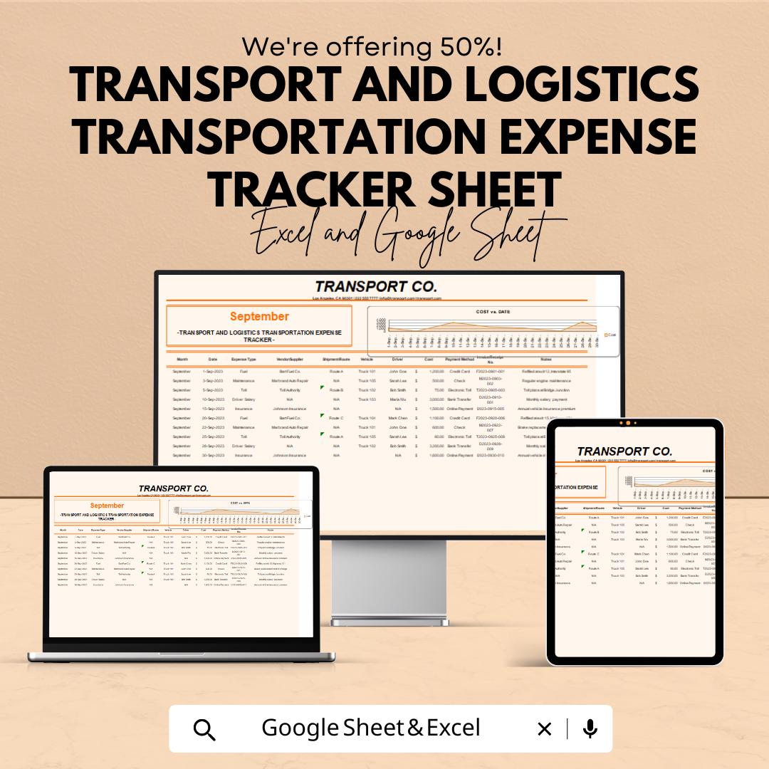 Transport and Logistics Expense Tracker Sheet | Excel & Google Sheets for Managing Transportation Costs