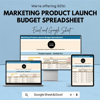 Marketing Product Launch Budget Spreadsheet Template | Business Budget Planner | Marketing Expense Tracker | Financial Planning Sheet
