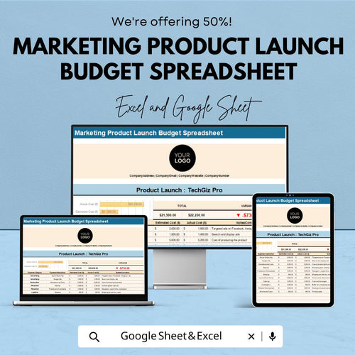 Marketing Product Launch Budget Spreadsheet Template | Business Budget Planner | Marketing Expense Tracker | Financial Planning Sheet