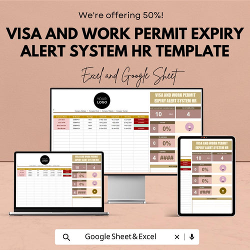 Visa & Work Permit Expiry Alert System HR Template | Excel and Google Sheets | Employee Compliance Tracker