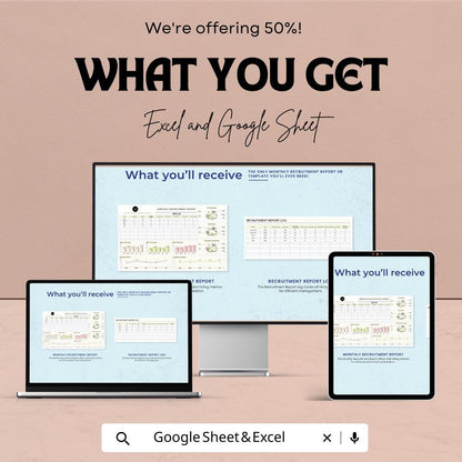 Monthly Recruitment Report HR Sheet - Excel & Google Sheets | Recruitment Tracking Template | HR Data Analysis | Job Openings Report |