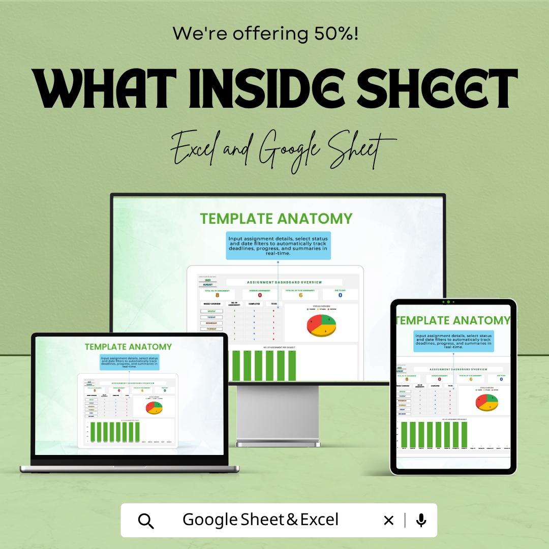 Assignment Tracker Template | Homework Tracker | Assignment Dashboard | Study Planner Spreadsheet | School Organizer