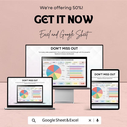 Sales Presentation Feedback Analysis Dashboard | Google Sheets & Excel Template | Performance Review Tracker | Sales Metrics Dashboard |