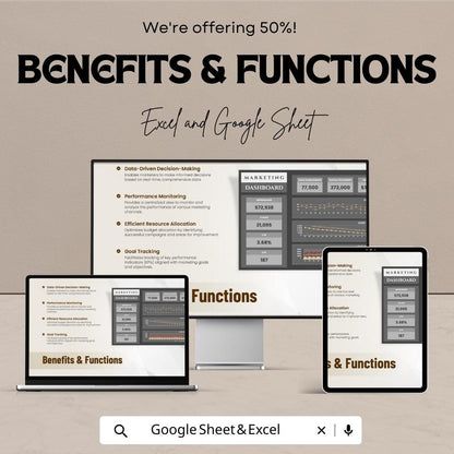 Marketing Dashboard Sheet | KPI Tracker | Marketing Performance Tracker | Excel & Google Sheet Template | Business Analytics Dashboard