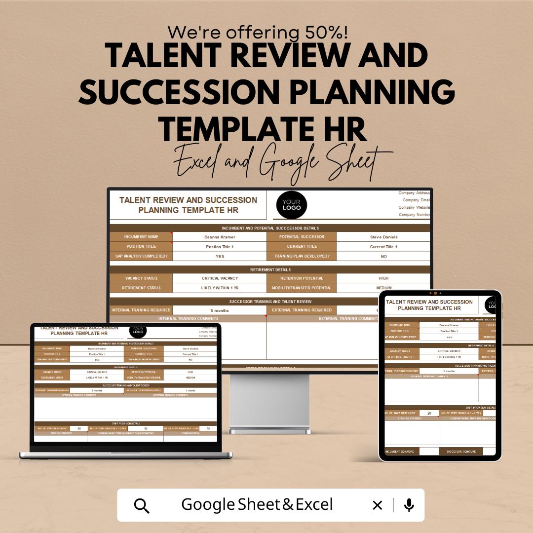 Talent Review & Succession Planning HR Template | Excel and Google Sheets | Employee Performance and Leadership Planning