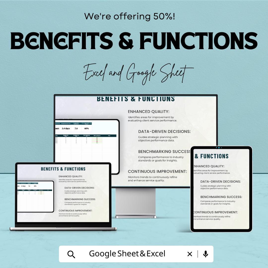 Legal Client Service Metrics Template, Law Firm KPI Tracker, Client Performance Dashboard, Legal Service Spreadsheet, Excel & Google Sheets