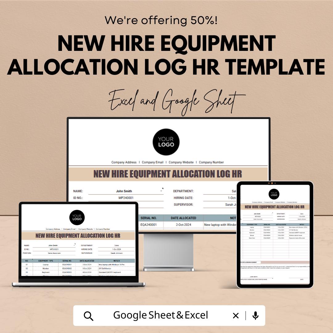 New Hire Equipment Allocation Log HR Template | Employee Equipment Tracker | Onboarding Asset Log | Excel & Google Sheets