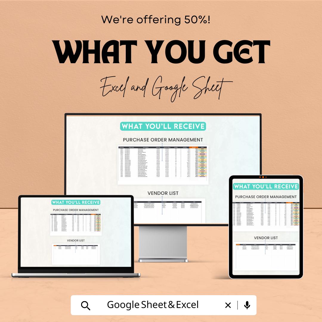 Administration Purchase Order Tracker Template | Purchase Order Management | PO Tracker Spreadsheet | Excel & Google Sheets