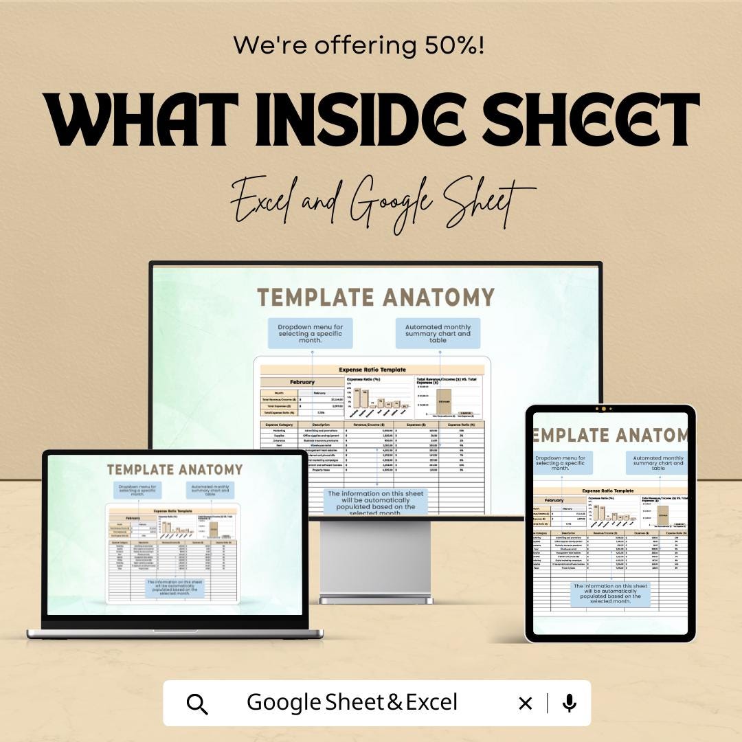 Expense Ratio Sheet | Budgeting and Financial Tracking Template | Excel & Google Sheets | Expense Analysis Tracker