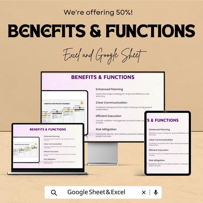 Construction Project Roadmap Template | Construction Project Management Spreadsheet | Project Timeline & Milestone Tracker
