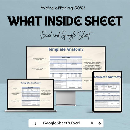 Shipping Bill of Lading Template | Freight Logistics Spreadsheet | Shipment Tracker | Excel & Google Sheets Template |