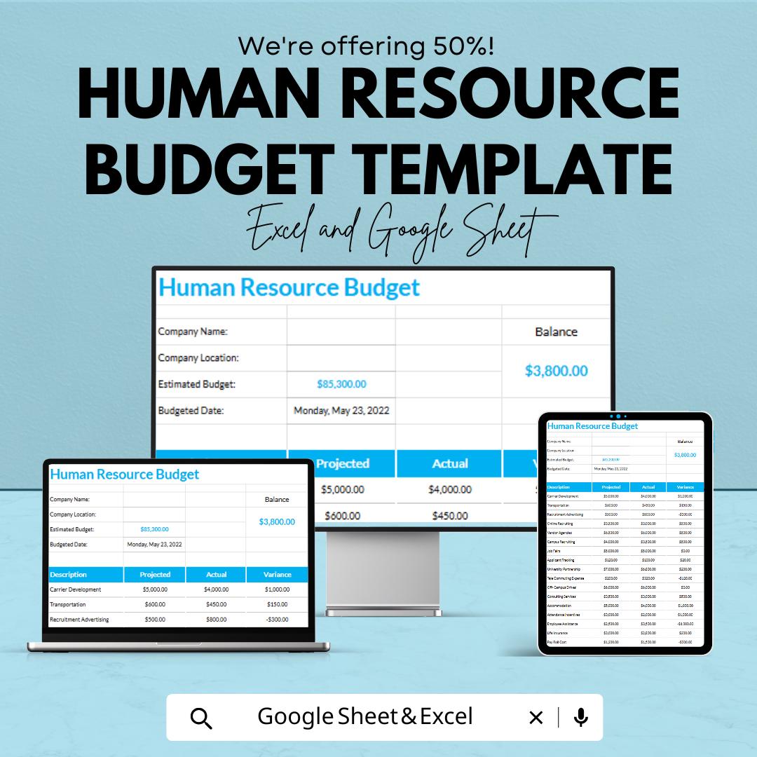 Human Resource Budget Template | HR Budget Planner Excel and Google Sheets | Employee Cost & Salary Tracker