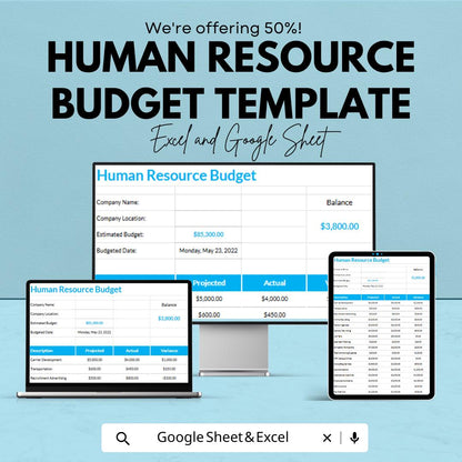 Human Resource Budget Template | HR Budget Planner Excel and Google Sheets | Employee Cost & Salary Tracker