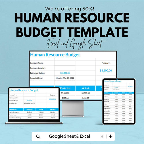 Human Resource Budget Template | HR Budget Planner Excel and Google Sheets | Employee Cost & Salary Tracker
