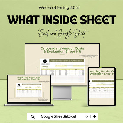 Onboarding Vendor Costs & Evaluation Sheet HR Template | Vendor Cost Tracker | HR Budget Tool | Excel and Google Sheets