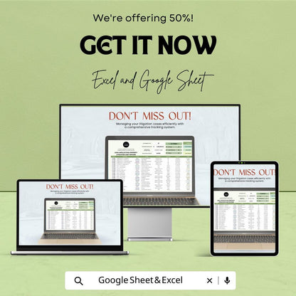 Legal Intellectual Property Litigation Case Tracker Template | Excel & Google Sheets | IP Law Case Management Spreadsheet
