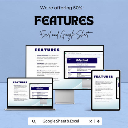 Purchase Order Sheet Template | Editable Purchase Order Form | Business Procurement Tracker | Printable Vendor Order Sheet