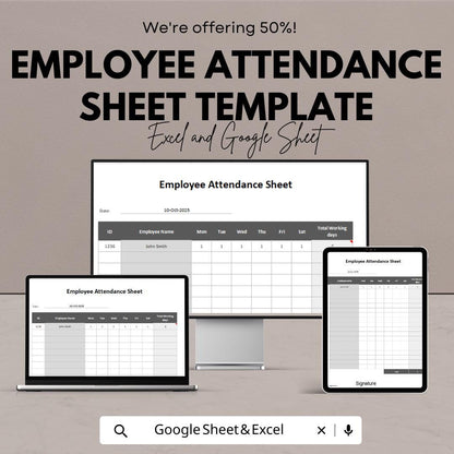 Employee Attendance Sheet Template | Staff Attendance Tracker | Daily & Monthly Attendance Log | Printable Attendance Record