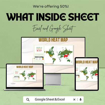 World Heat Map Template | Global Data Visualization Spreadsheet | Geographic Heat Map Dashboard | World Map Data Tracker