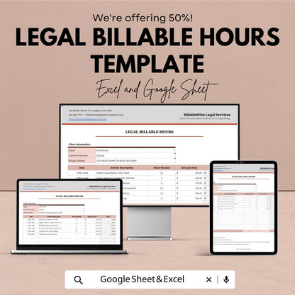 Legal Billable Hours Template Excel & Google Sheets | Attorney Time Tracking Spreadsheet | Law Firm Billing Tracker | Legal Billing Log