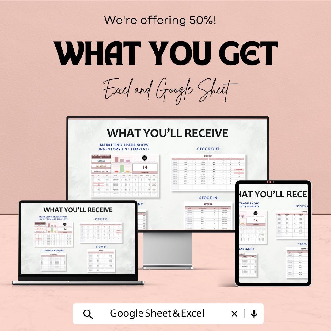 Marketing Trade Show Inventory List Sheet | Track Your Trade Show Inventory & Sales | Budget Management Template | Customizable Inventory