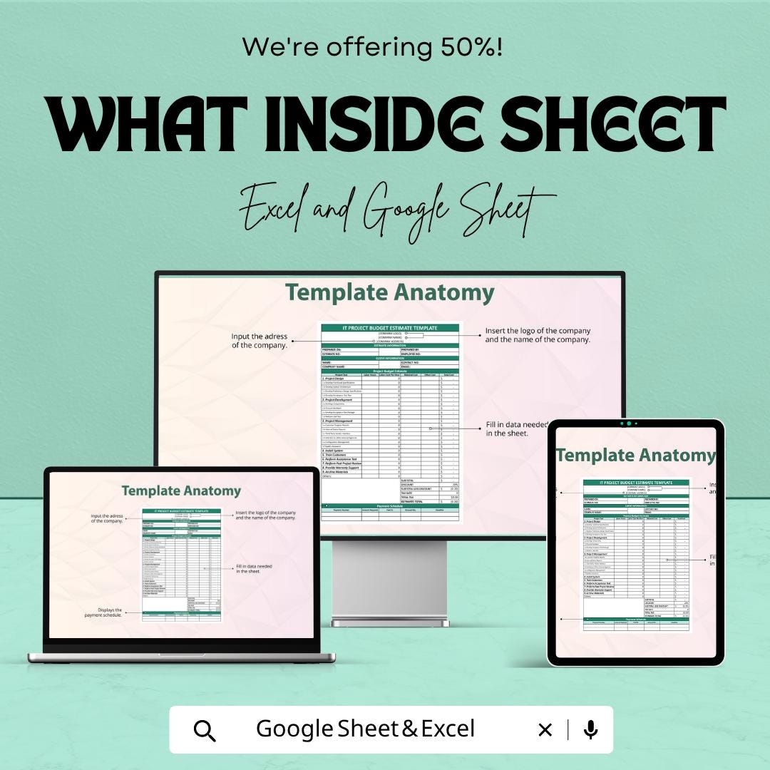 IT Project Budget Template | IT Budget Estimate Spreadsheet | Project Cost Estimator | IT Expense Tracker Sheet