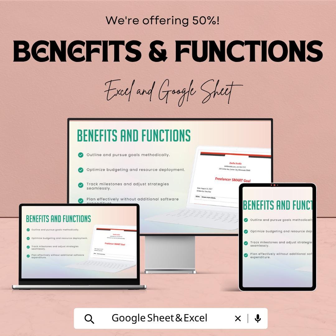 Freelancer SMART Goals Template Excel | Goal Setting Planner | Business Goals Tracker | Productivity Planner | Goal Worksheet
