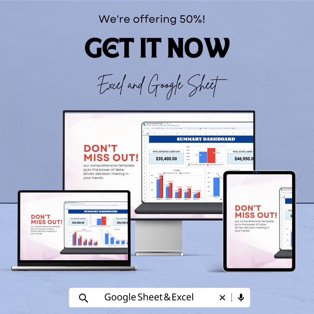 Labor Cost Analysis Template | Excel & Google Sheets | Workforce Cost Tracking Spreadsheet | HR and Payroll Dashboard