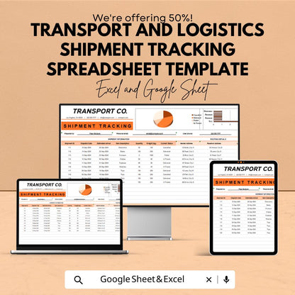 Transport & Logistics Shipment Tracking Spreadsheet | Delivery Tracking Template | Shipping Log Tool | Excel and Google Sheets