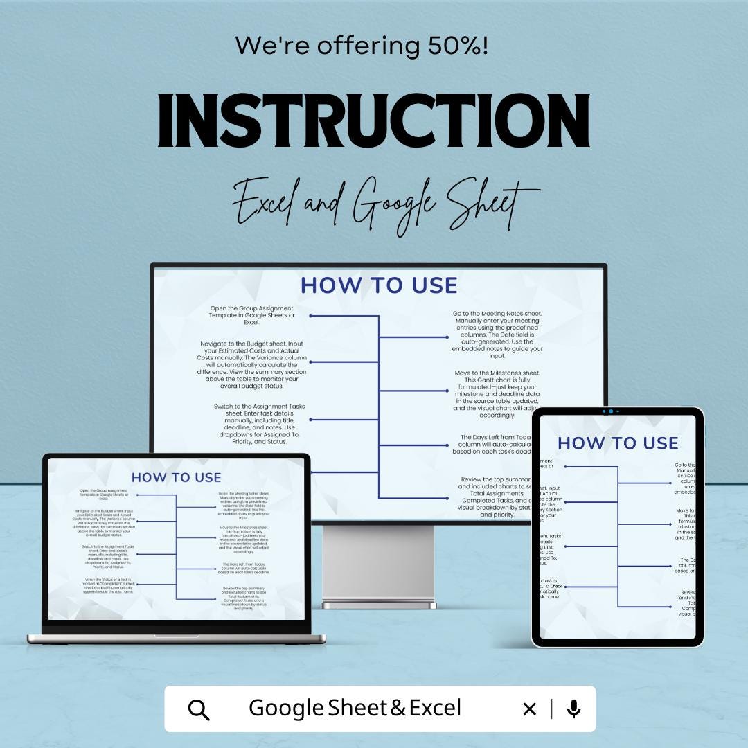 Group Assignment Template | Student Project Tracker | Task Planner Spreadsheet | Gantt Chart & Budget Tracker | Team Project Dashboard