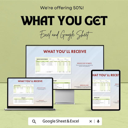 Service Cost Estimate Template | Service Pricing Spreadsheet | Excel & Google Sheets | Business Cost Calculator | Service Quote Template