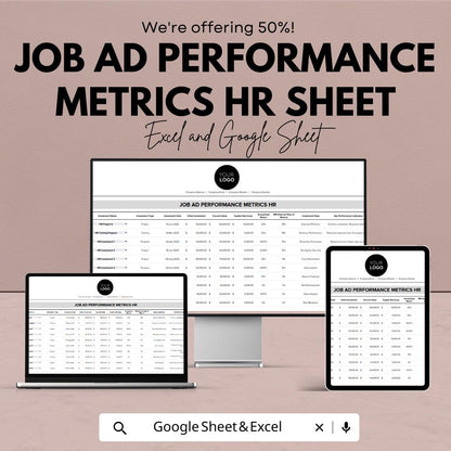 Performance Metrics HR Sheet | Excel and Google Sheet | KPI Tracker | Dashboard Template | Employee Ad ROI Analysis