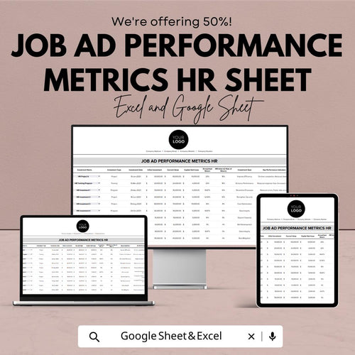 Performance Metrics HR Sheet | Excel and Google Sheet | KPI Tracker | Dashboard Template | Employee Ad ROI Analysis