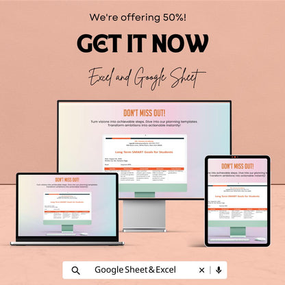Long Term SMART Goals Template for Students | Academic Goal Planner | Student Goal Setting Worksheet | Study Planning Template