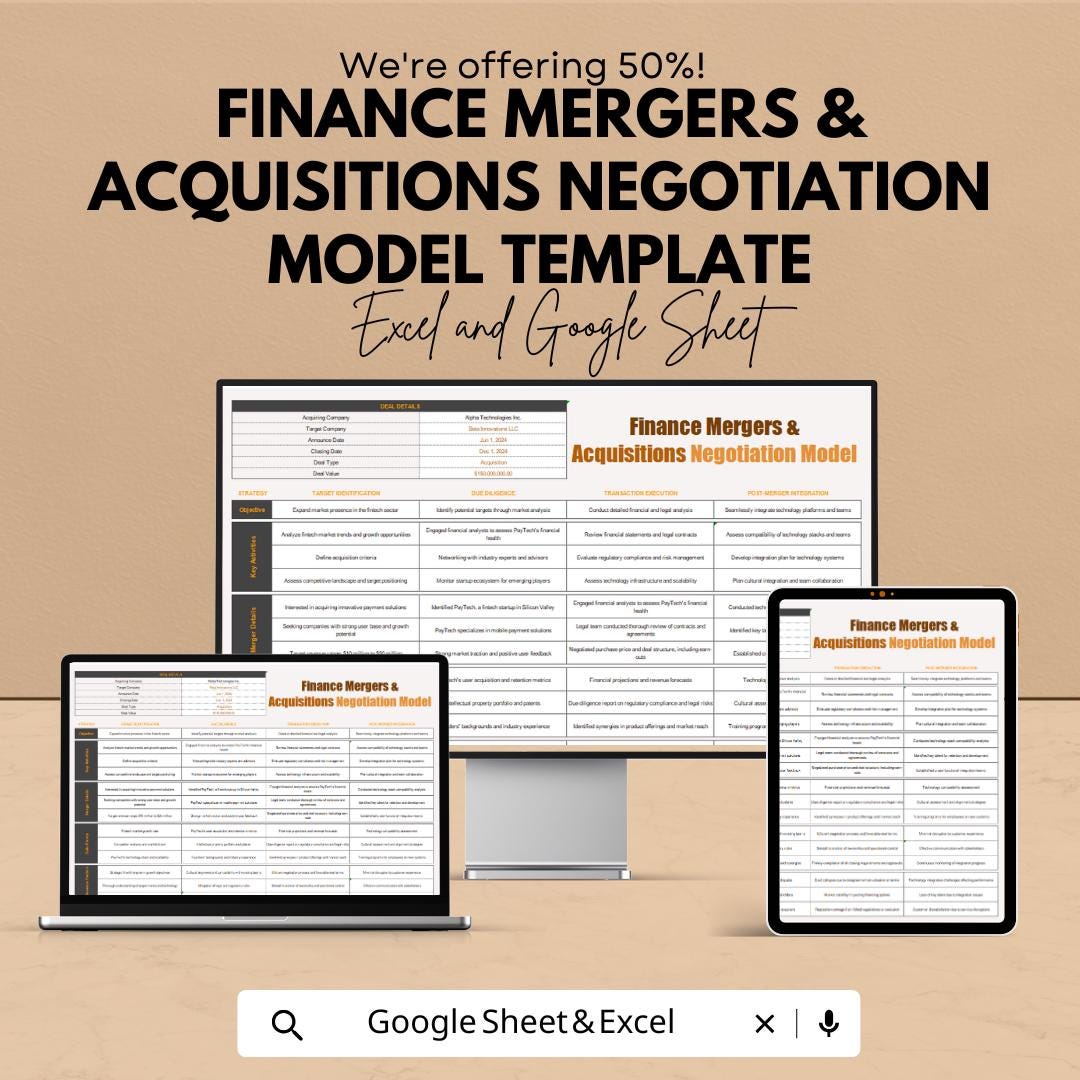 Finance Mergers & Acquisitions Negotiation Model Template | MandA Negotiation Framework | Deal Strategy Template | Corporate Finance Tool